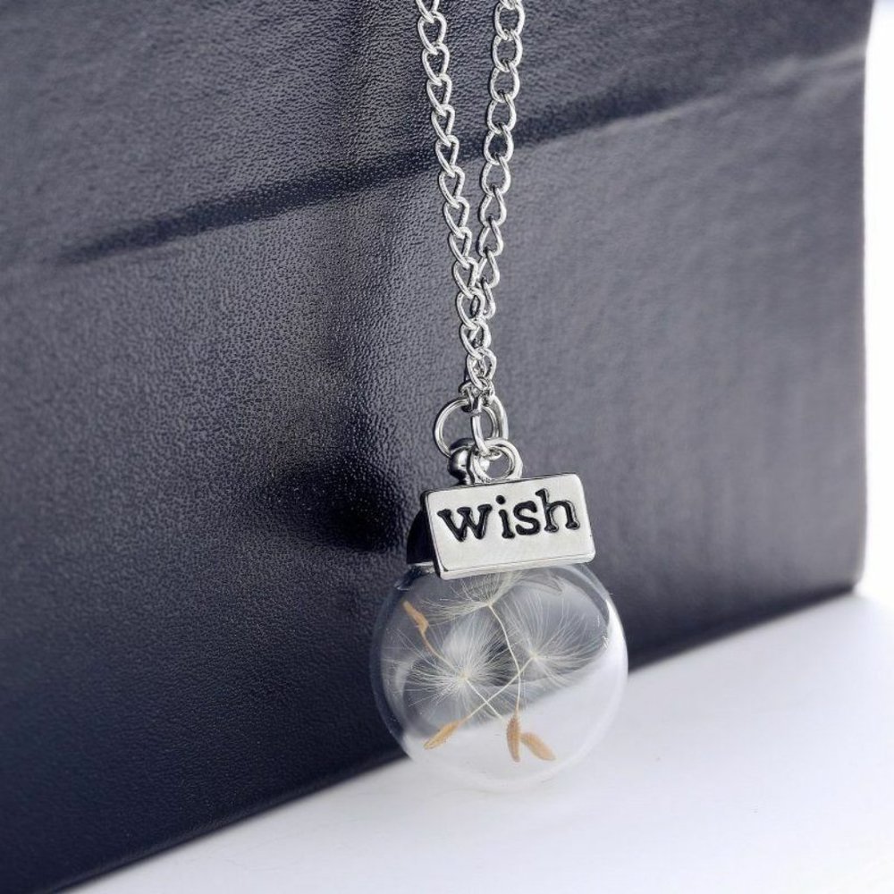✨ Real Dandelion Seed "Wish" Necklace 🌬️ Glass Bottle Pendant Gift